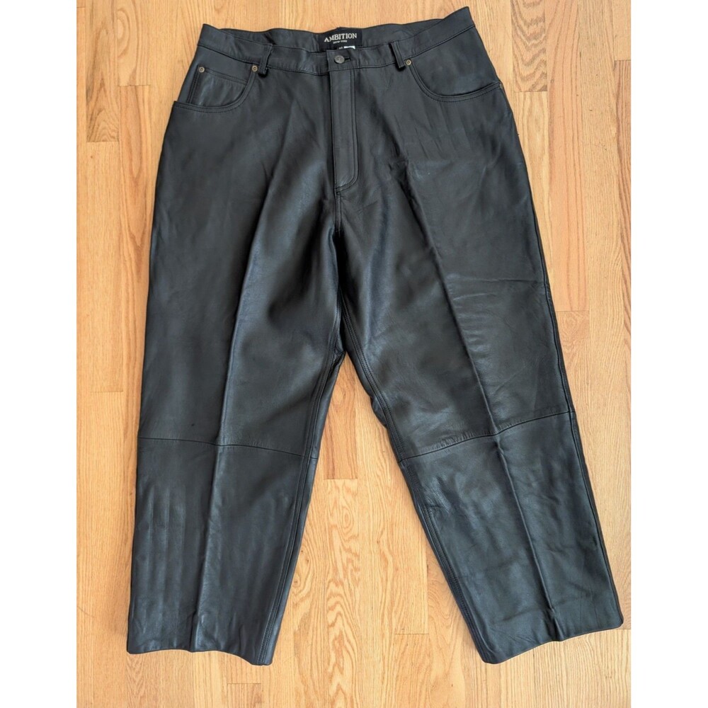 Ambition Collections Men's Real Leather Pants Size 37X29 Black Biker